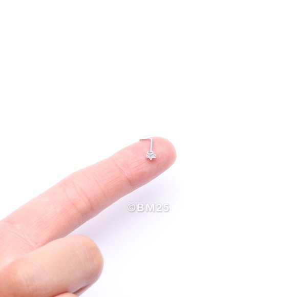 14 Karat White Gold Prong Set Star Gem Top L-Shaped Nose Ring - Picture 2 of 5